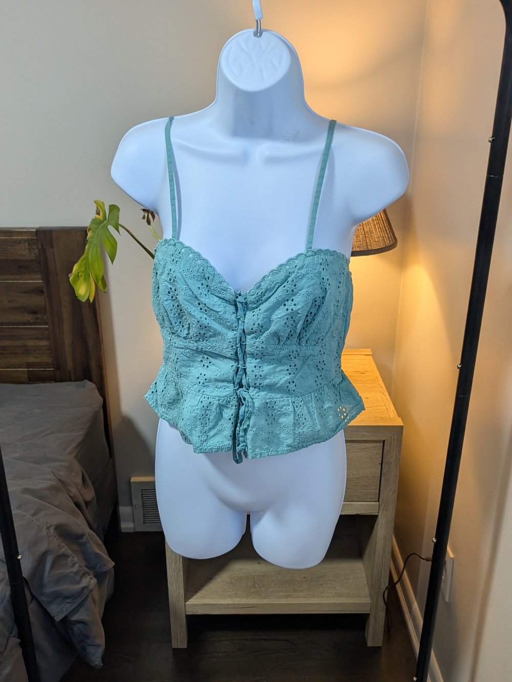 wild fable Mint Green Eyelet Bustier with Ruffle Hem